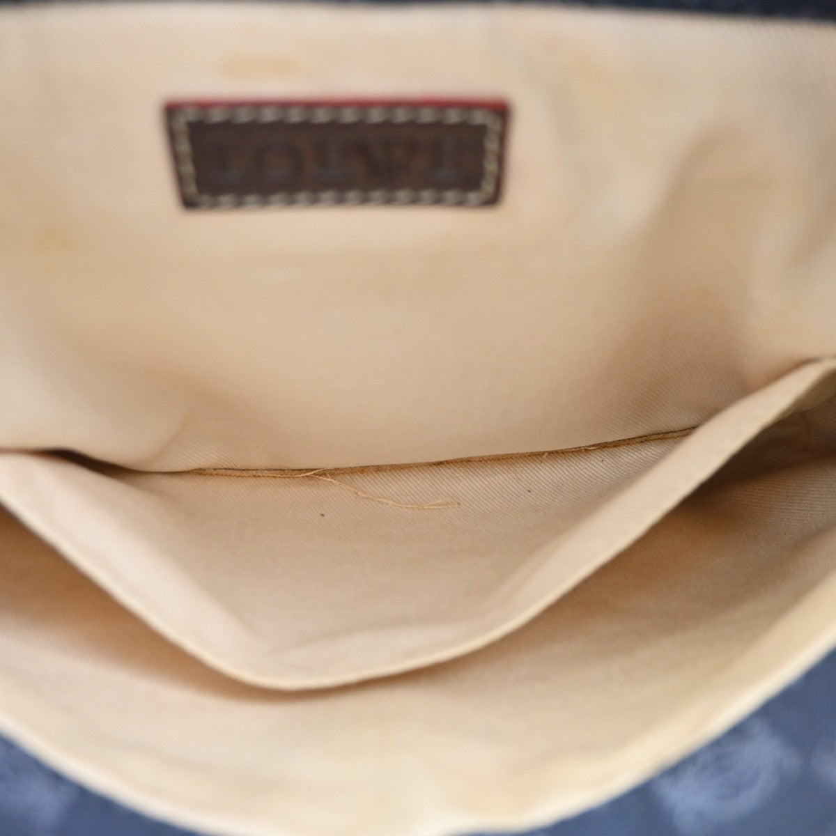 LOEWE Logo Anagram Studded Flap Shoulder Bag Canvas Leather Navy SHW 35CA788
