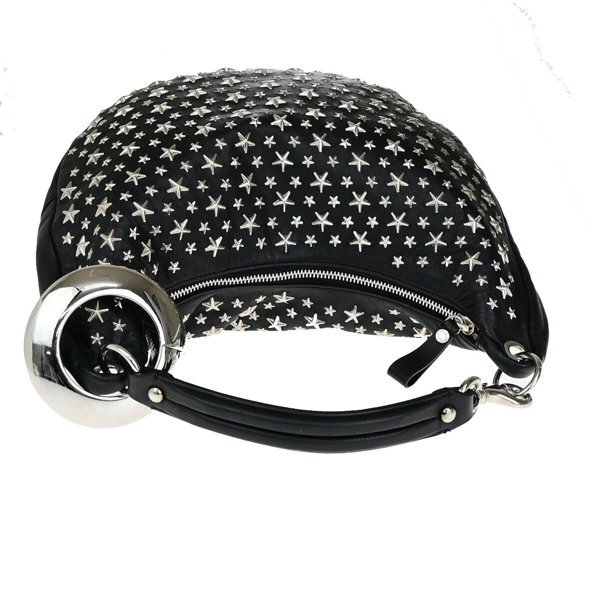 JIMMY CHOO Logo Sky Shoulder Hand Bag Star Studs Leather Black SHW Italy 31YG578