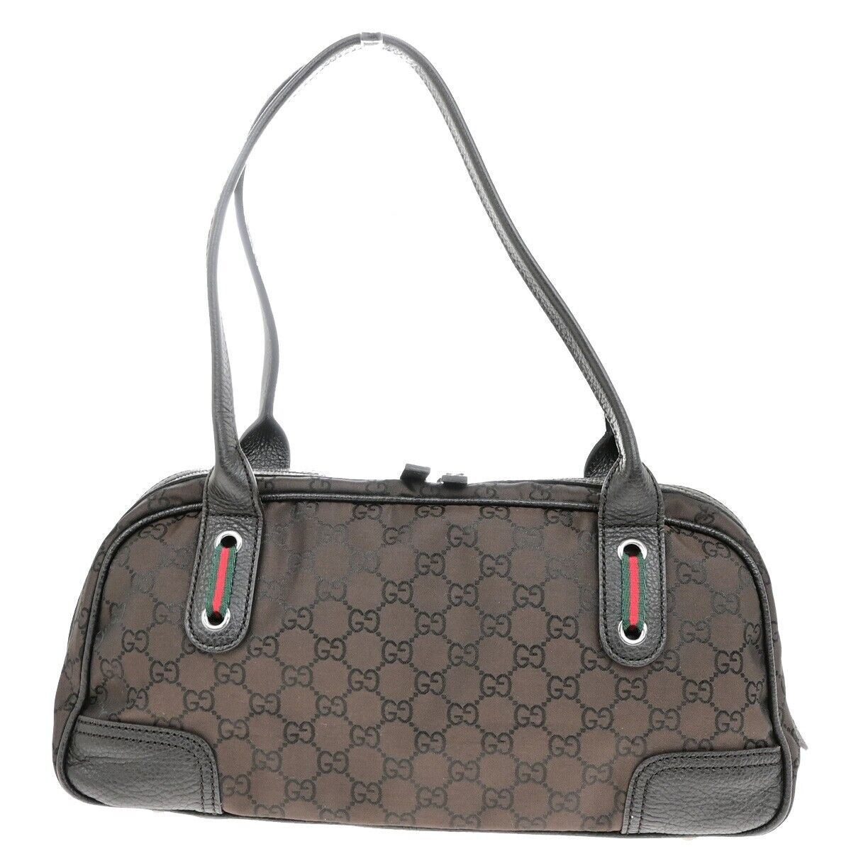 GUCCI Sherry GG pattern Shoulder Bag Nylon Leather Brown Silver Italy 86KA560