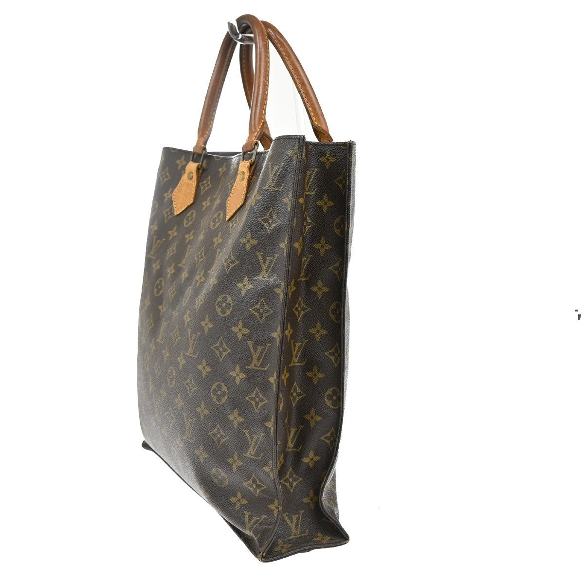 LOUIS VUITTON Logo Sac Plat Hand Tote Bag Monogram Leather Brown M51140 65FC149