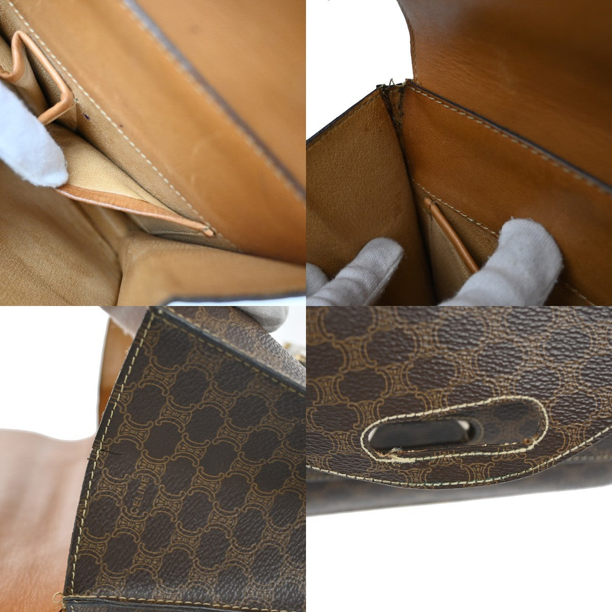 CELINE Logo Macadam Pattern Hand Bag PVC Leather Brown GHW Italy 61KB708