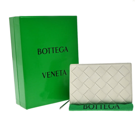 BOTTEGA VENETA Logo Intrecciato Compact Zipper Wallet Leather White 39EG240