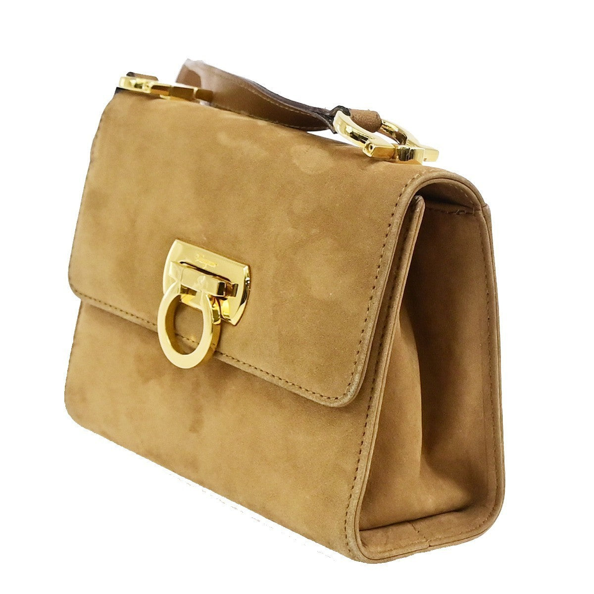 SALVATORE FERRAGAMO Logo Gancini Mini Shoulder Bag Suede Leather Beige 36KD112