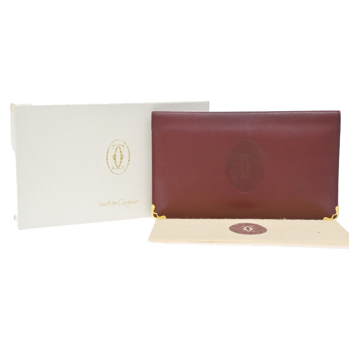 Must De Cartier 2C Logo Bifold Long Wallet Purse Leather Red Spain 08KD162
