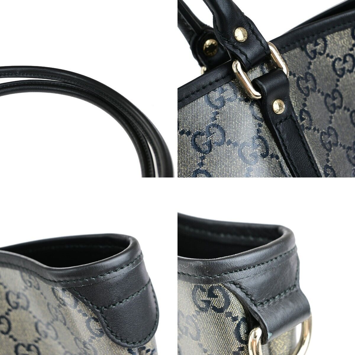 GUCCI GG Pattern Crystal Shoulder Bag Coating Canvas Leather Black 82EC973