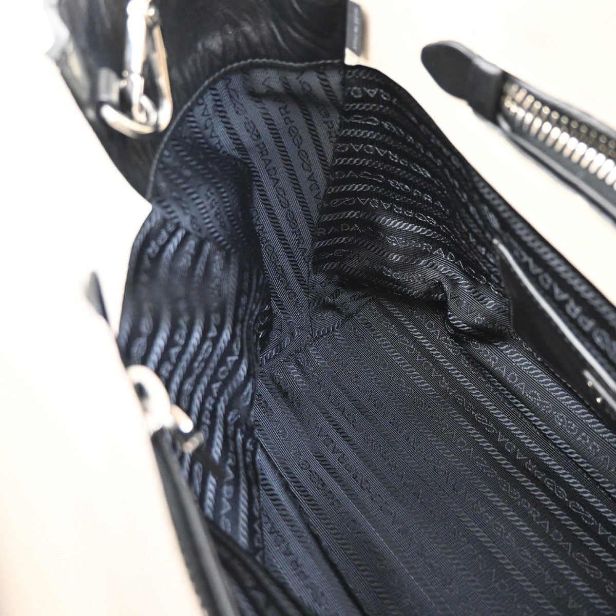 PRADA City Calf Bicolor 2Way Shoulder Tote Hand Bag Leather Black White 34KC748