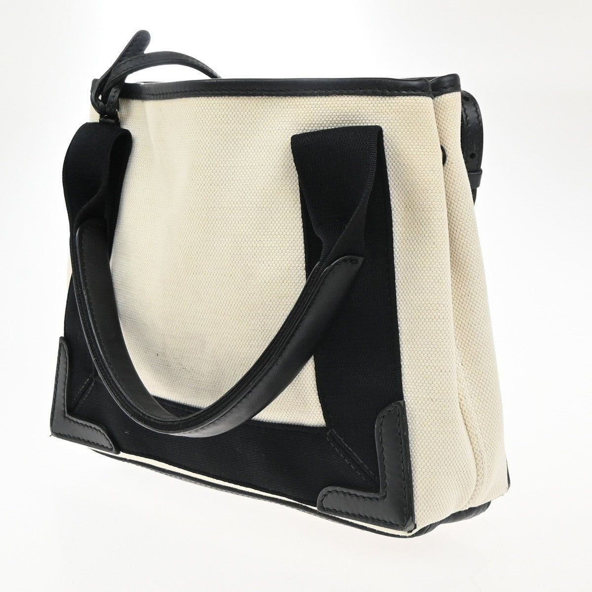 BALENCIAGA Navy Cabas XS 2Way Shoulder Hand Bag Canvas Leather White 39KP327