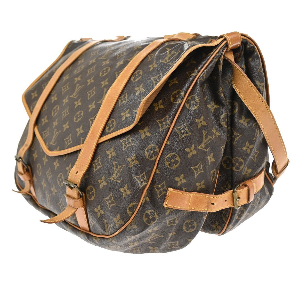 LOUIS VUITTON Logo Saumur 43 Shoulder Bag Monogram Leather Brown M42252 98MA210