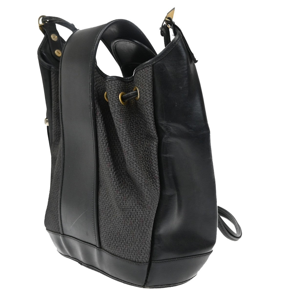 YVES SAINT LAURENT YSL Bucket Shoulder Bag Canvas Leather Black Purple 60EG053