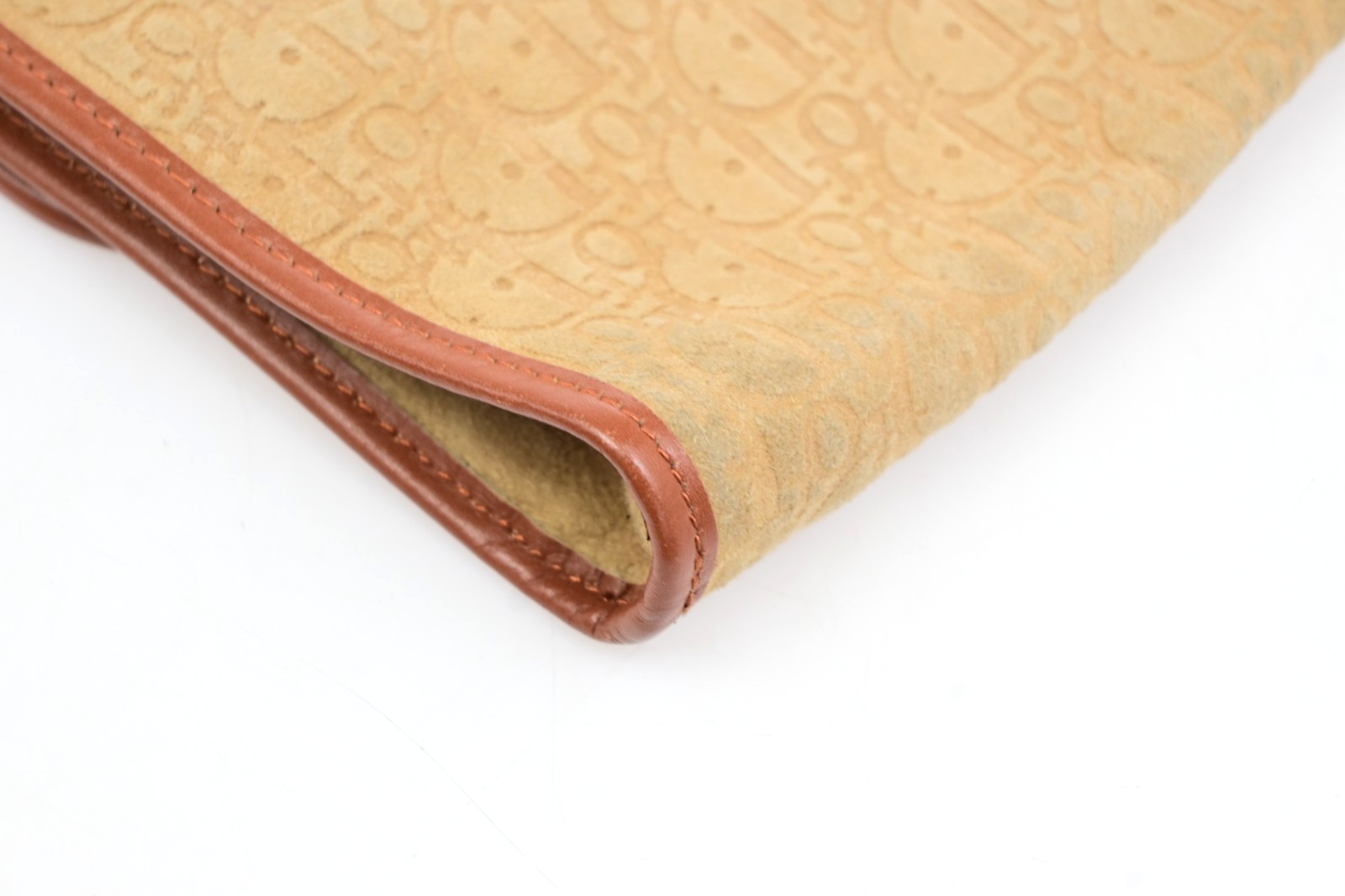 CHRISTIAN DIOR Trotter Chain Shoulder Clutch Bag Suede Leather Beige GHW 69TA411