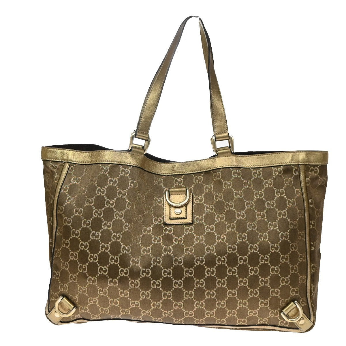 GUCCI Logo Abbey GG Pattern Shoulder Bag Satin Leather Brown GHW Italy 69YJ171