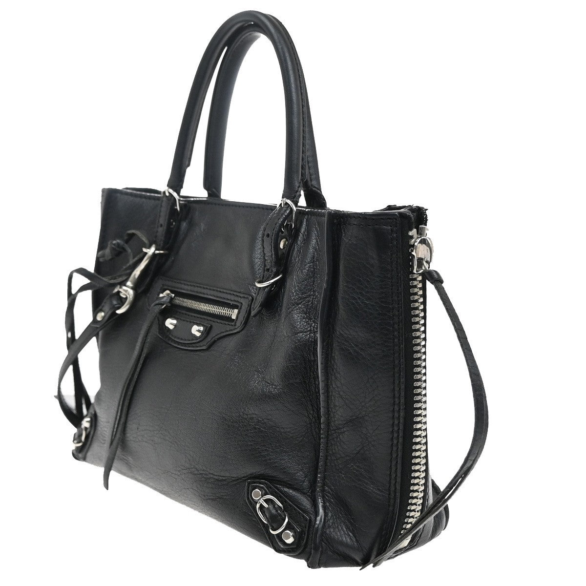 BALENCIAGA Paper Mini 2Way Shoulder Hand Bag Mirror Leather Black SHW 46RL525