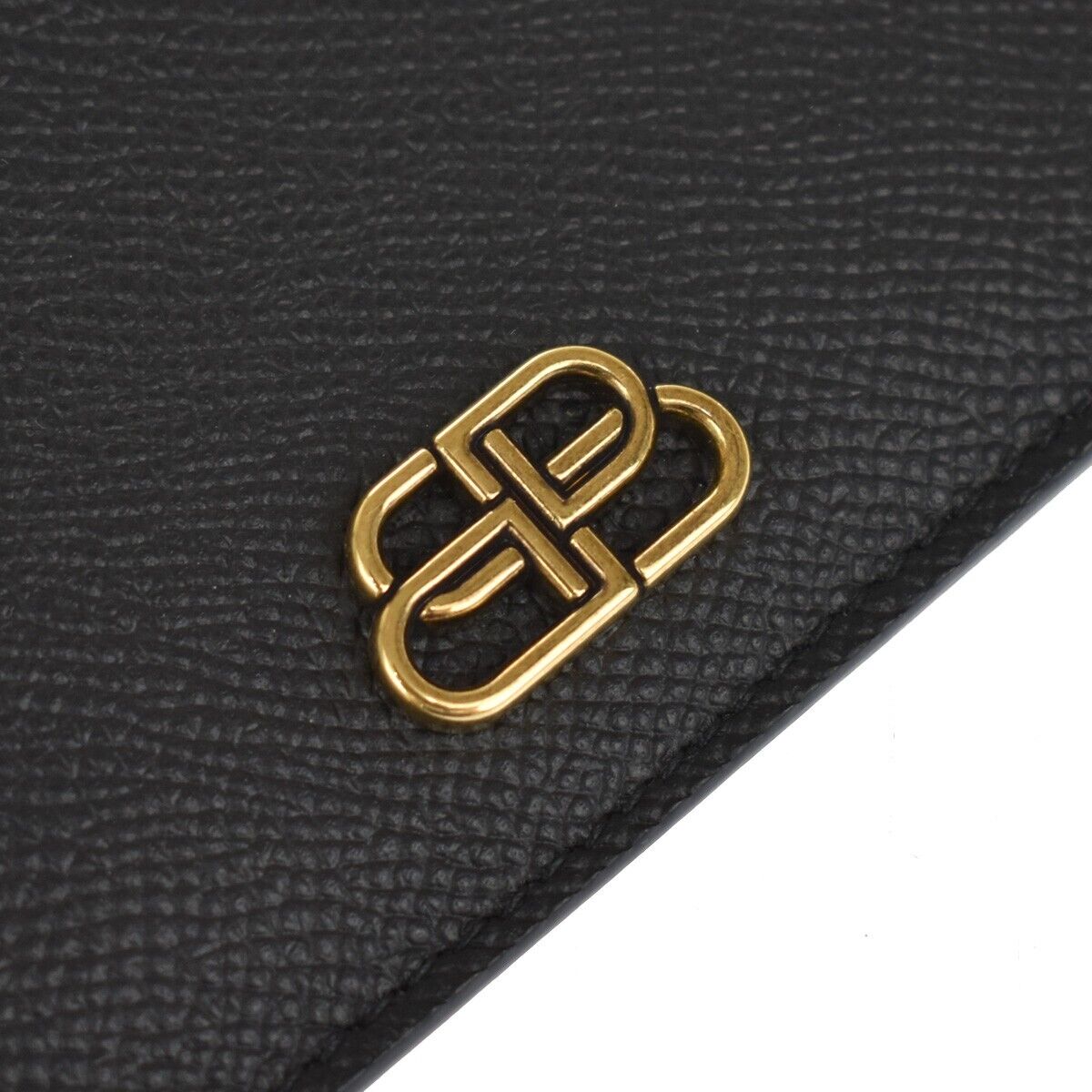 BALENCIAGA BB Logo Coin Wallet Purse Key Ring Leather Black Gold Italy 65RH003