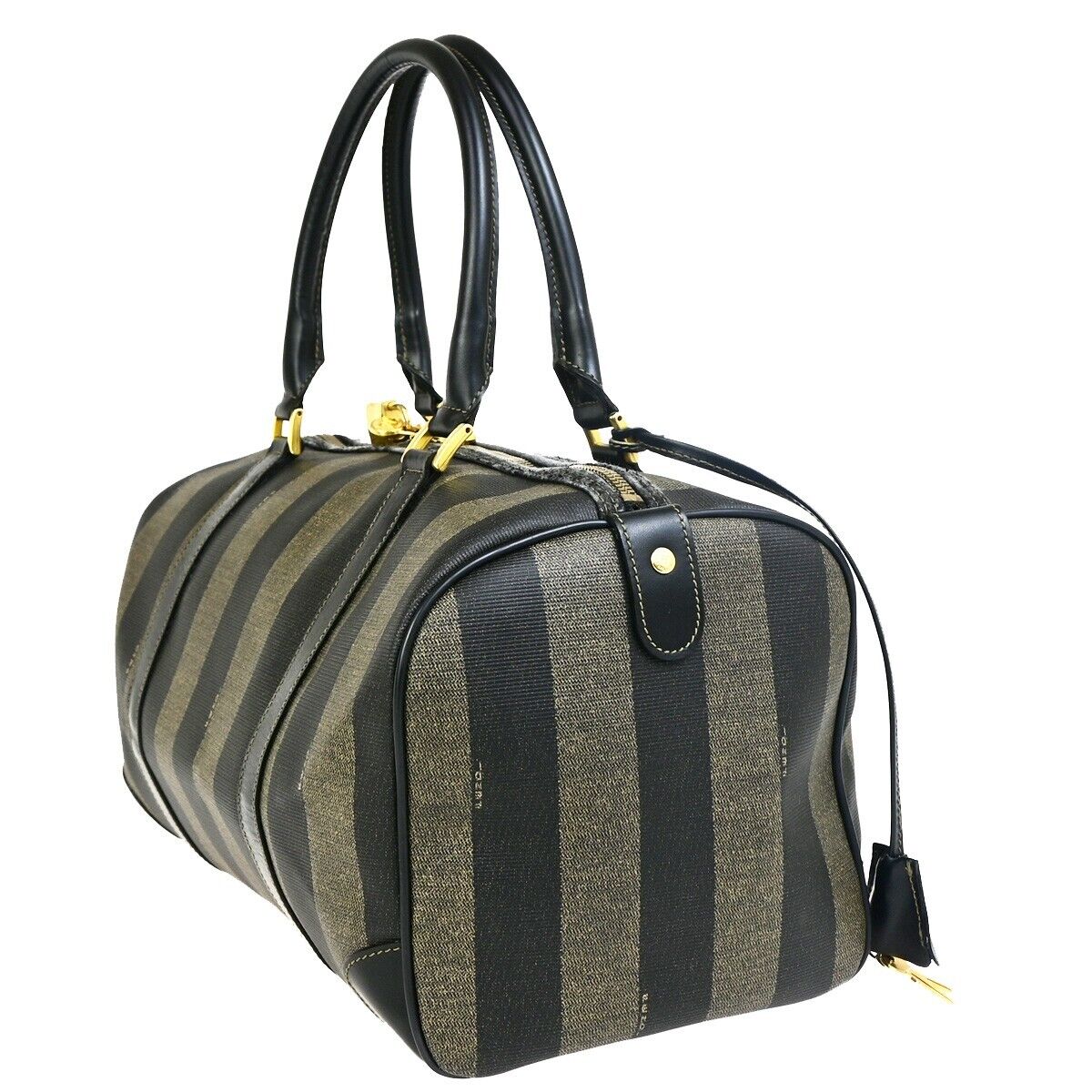 FENDI Logo Pequin Hand Bag PVC Leather Brown GHW Made in Italy 65EC949