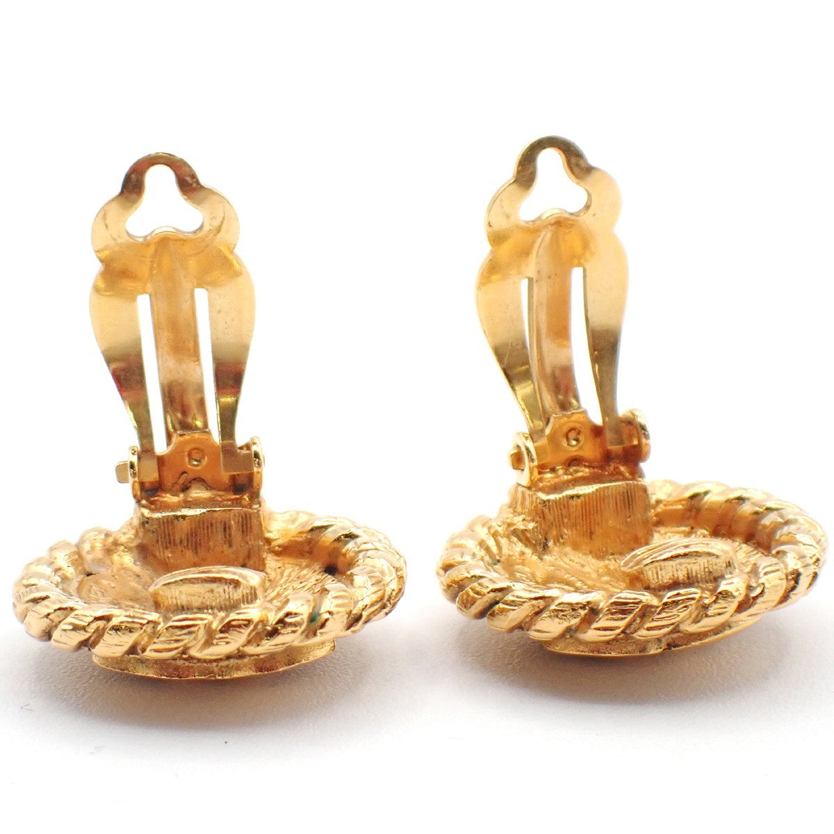 CHANEL CC Logo Round Button Earrings Clip-On Gold France 38RL743