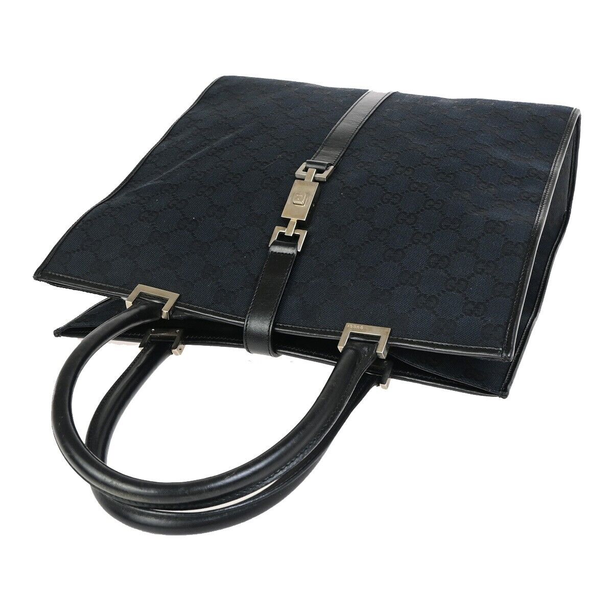 GUCCI Logo Jackie GG Pattern Shoulder Hand Bag Canvas Leather Black SHW 62EC878