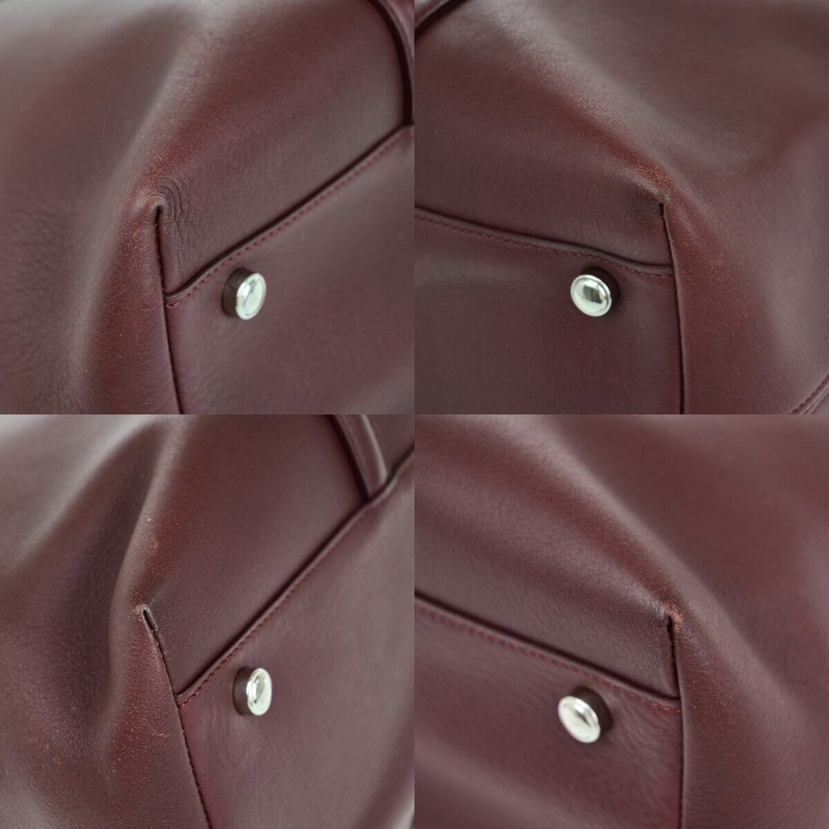 CARTIER 2C Logo Shoulder Tote Bag Leather Bordeaux Gold Made in Italy 61SJ349