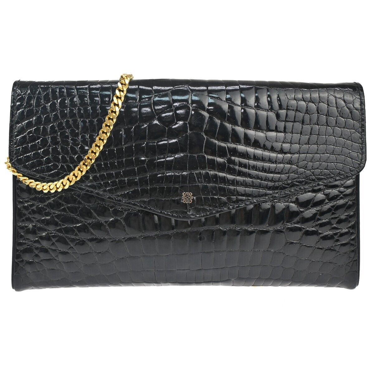 LOEWE Logo Anagram 2way Chain Shoulder Clutch Bag Exotic Leather Brack 88ED471