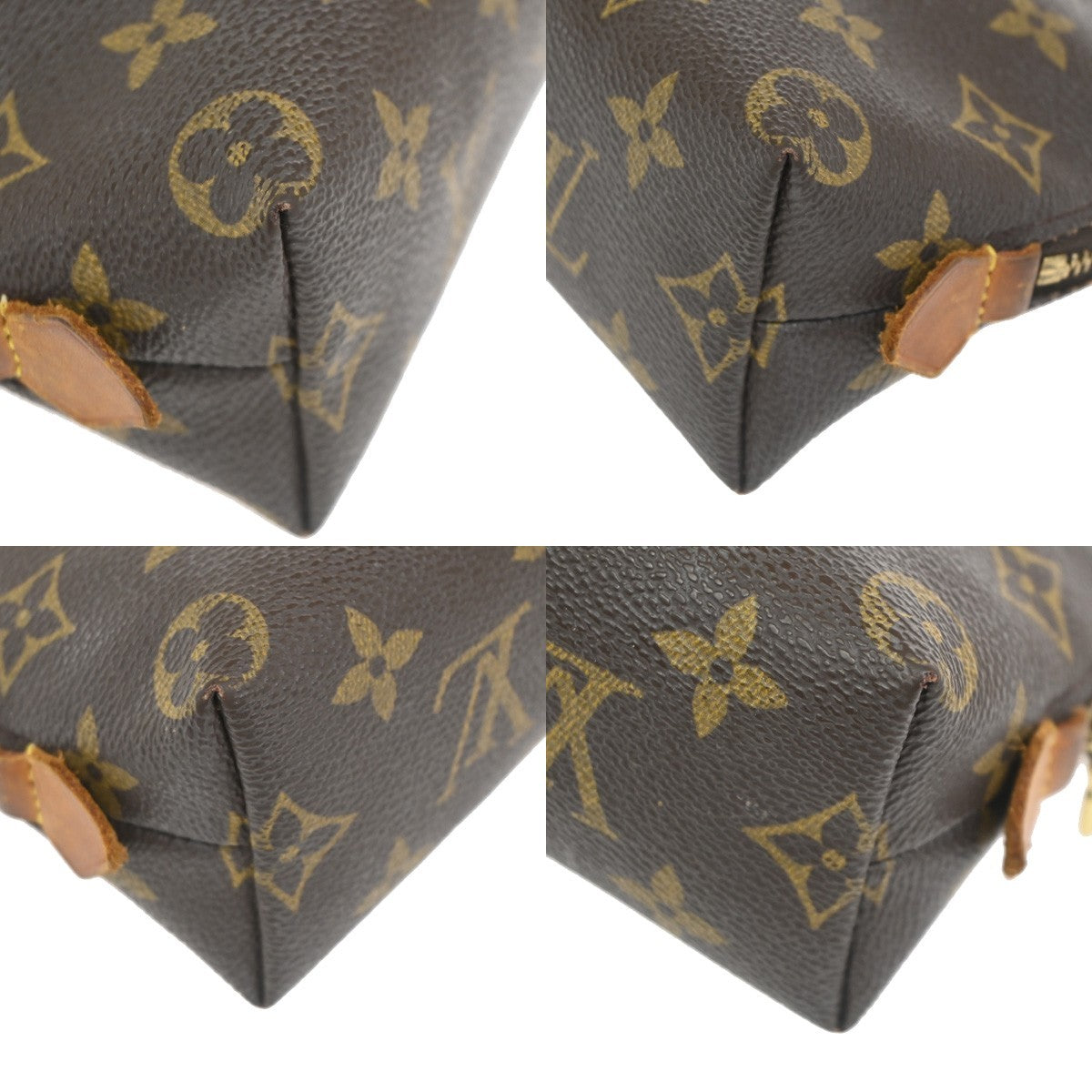 LOUIS VUITTON Logo Pochette Cosmetic Pouch Monogram Leather Brown M47515 02CA745