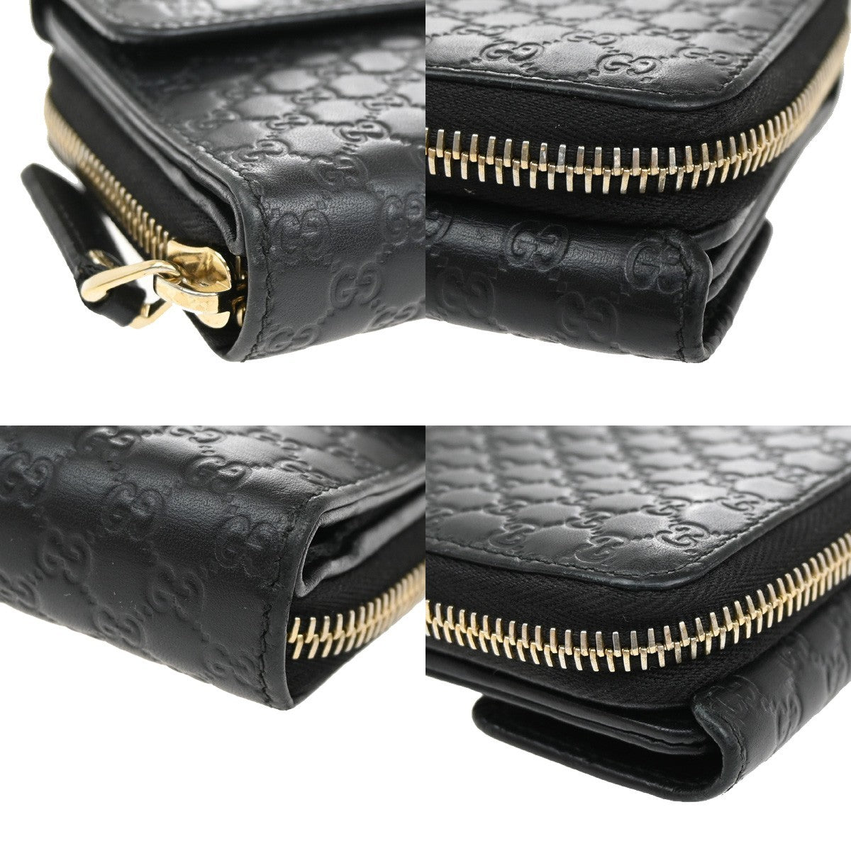 GUCCI Logo Guccissima GG Pattern Long Zipper Wallet Leather Black Gold 65FC165