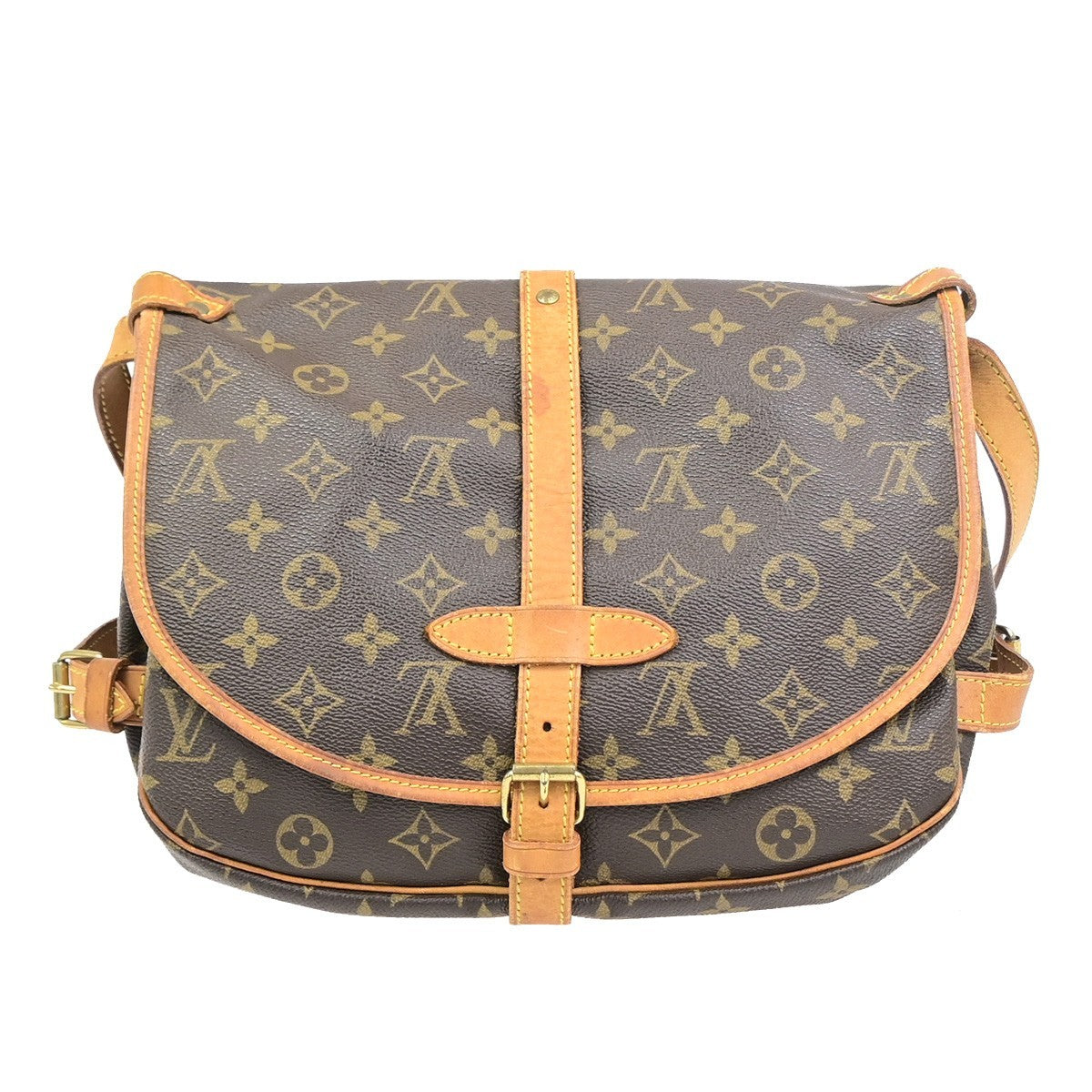 LOUIS VUITTON Logo Saumur 30 Shoulder Bag Monogram Leather Brown M42256 87YJ234