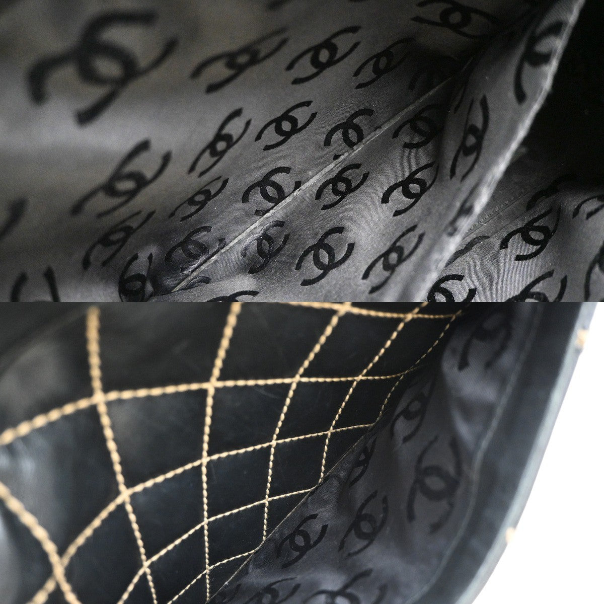 CHANEL CC Logo Wild Stitch Matelasse Hand Tote Bag Leather Black Italy 57RP095