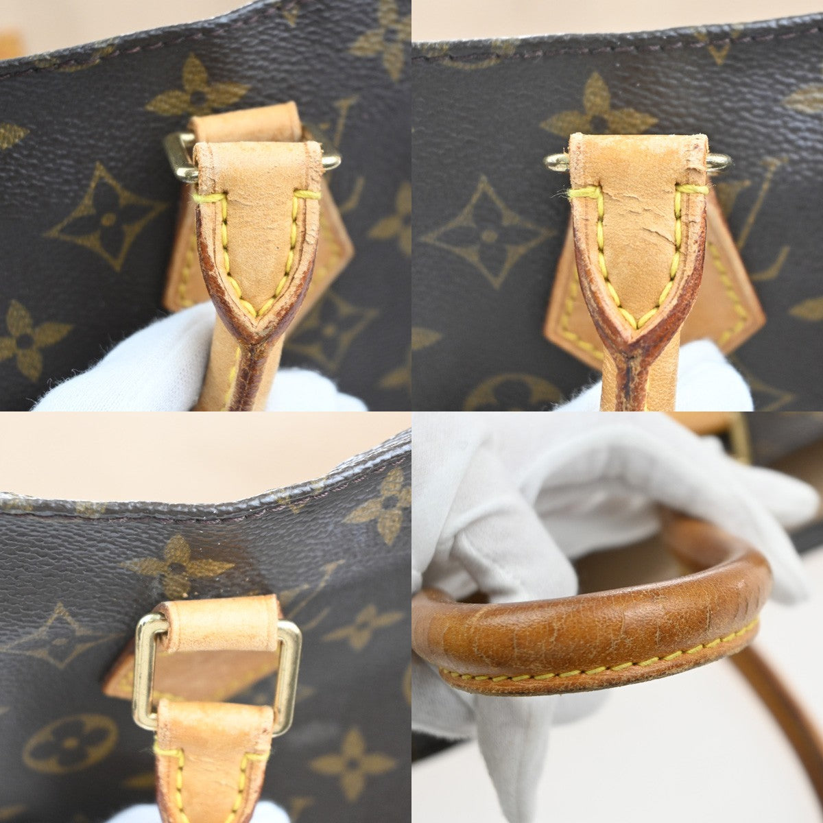 LOUIS VUITTON Logo Sac Plat Hand Tote Bag Monogram Leather Brown M51140 65KC814