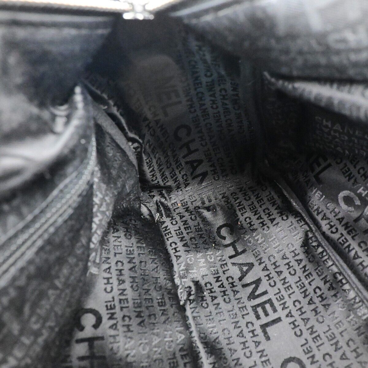 CHANEL CC Chocolate Bar Hand Bag Nylon Leather Black Silver Italy 11EB769