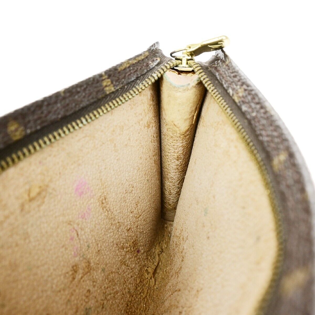 LOUIS VUITTON LV Logo Bucket GM Pouch Bag Monogram Leather Brown Gold 02ED726