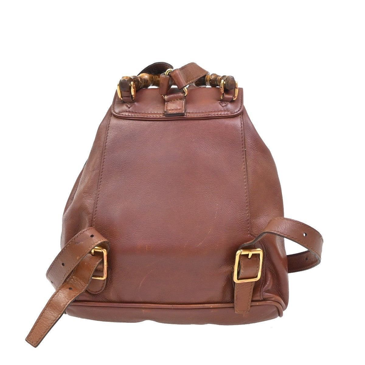 GUCCI Logo Bamboo Drawstring Mini Backpack Bag Leather Brown GHW Italy 38EG182