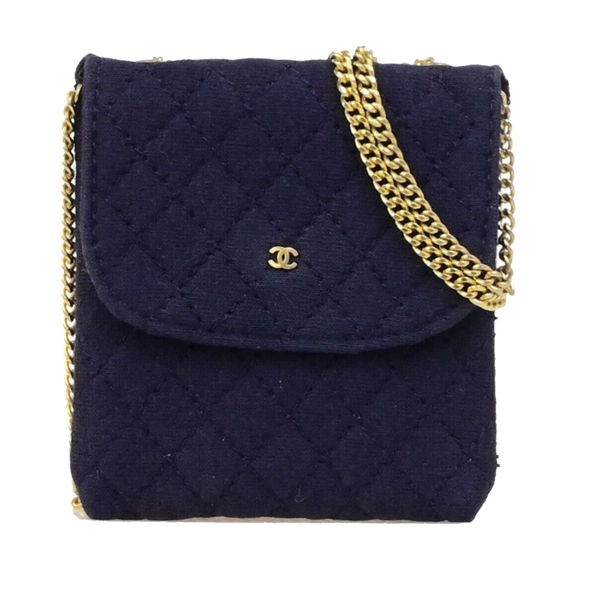 CHANEL Micro Matelasse Pouch Bag Canvas Leather Navy Blue GHW Accessory 73KA444