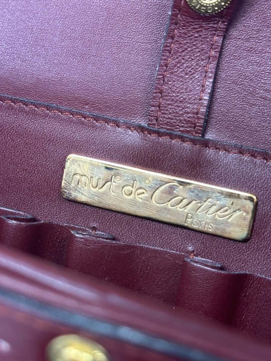 CARTIER Must Line Turn lock Shoulder Bag  Leather Burgundy Red Italy 65CA484