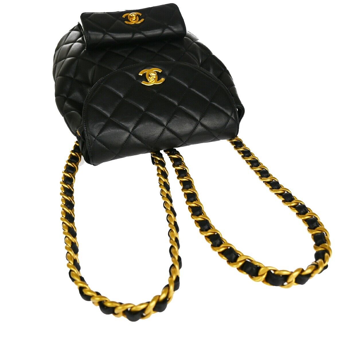 CHANEL CC Logo Matelasse Chain Backpack Bag Leather Black GHW Vintage 731RJ682