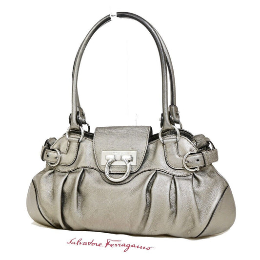 SALVATORE FERRAGAMO Logo Marisa Gancini Shoulder Bag Leather Gray Italy 60EC671