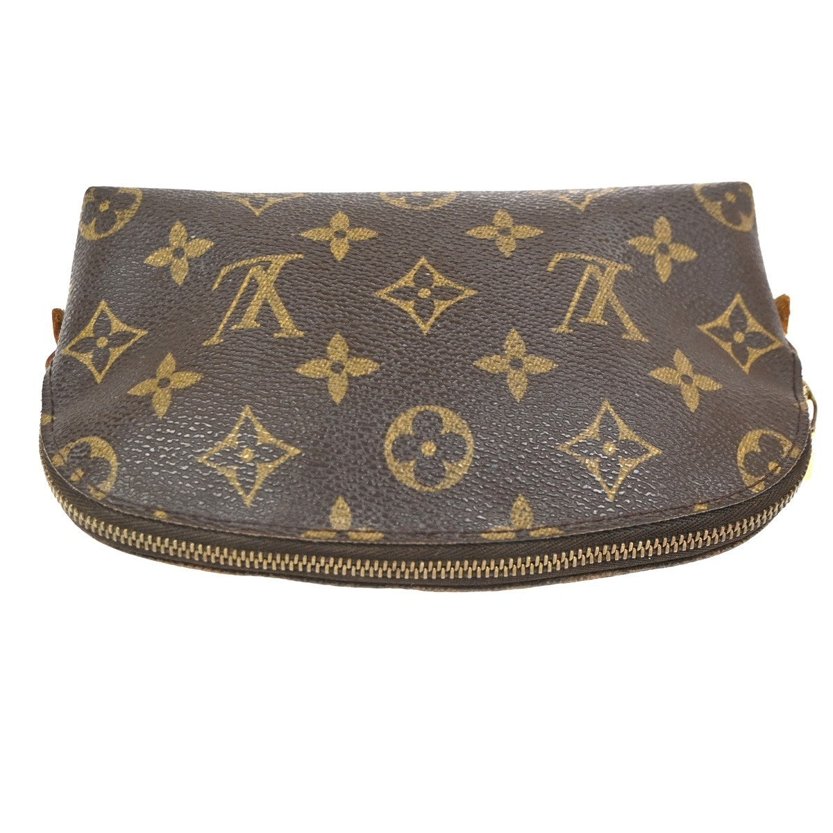 LOUIS VUITTON Logo Pochette Cosmetic Pouch Monogram Leather Brown M47515 02CA745