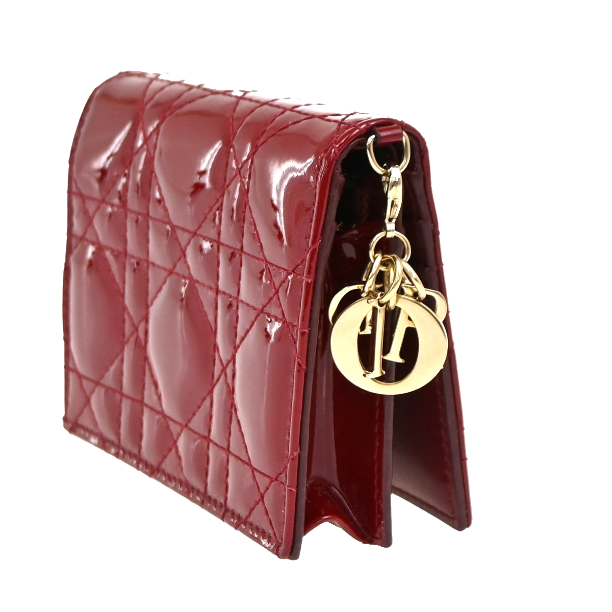 CHRISTIAN DIOR Cannage Mini Lady Dior Gardenia Wallet Patent Leather Red 80RL584