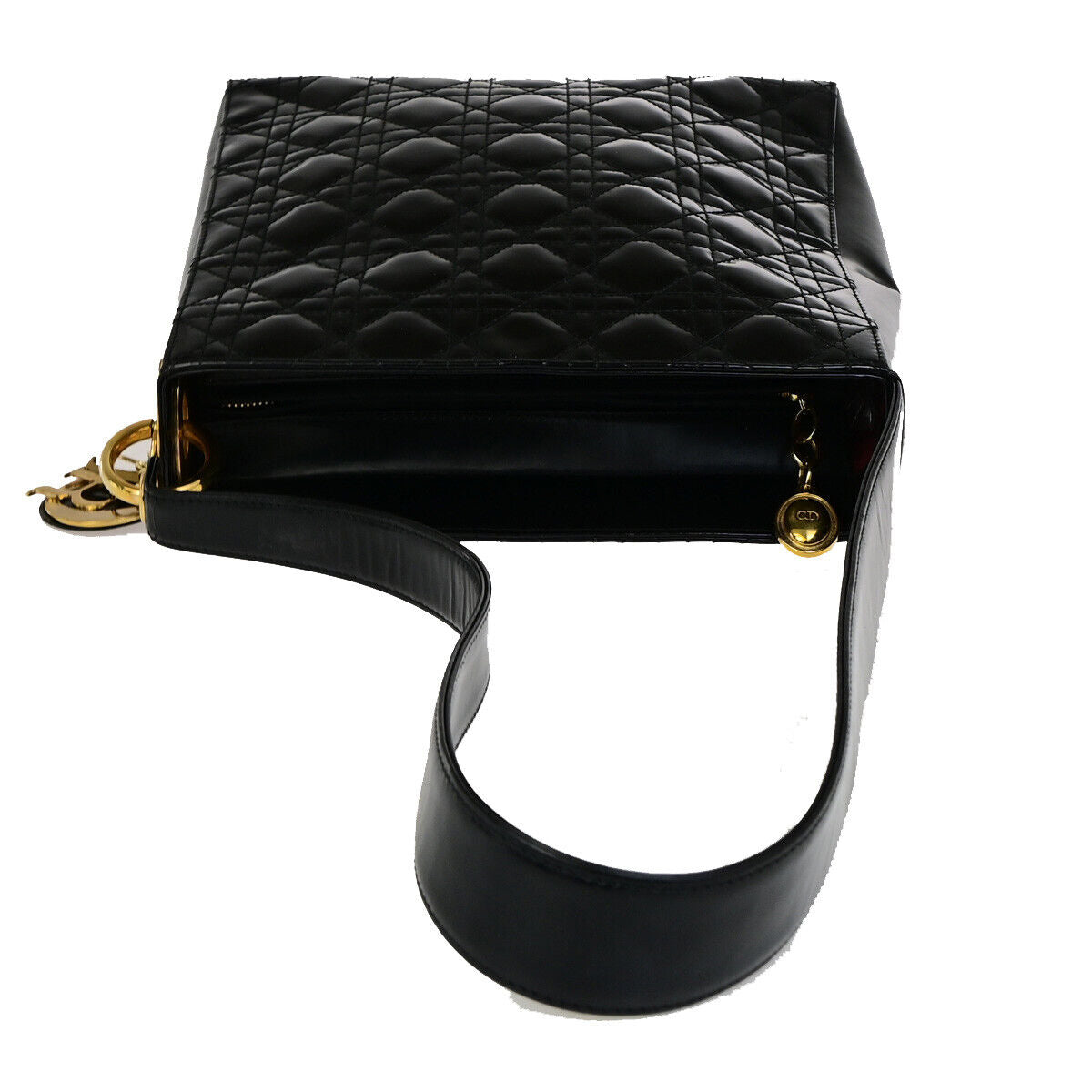 CHRISTIAN DIOR Logo Cannage Shoulder Bag Patent Leather Black GHW Italy 31YG637