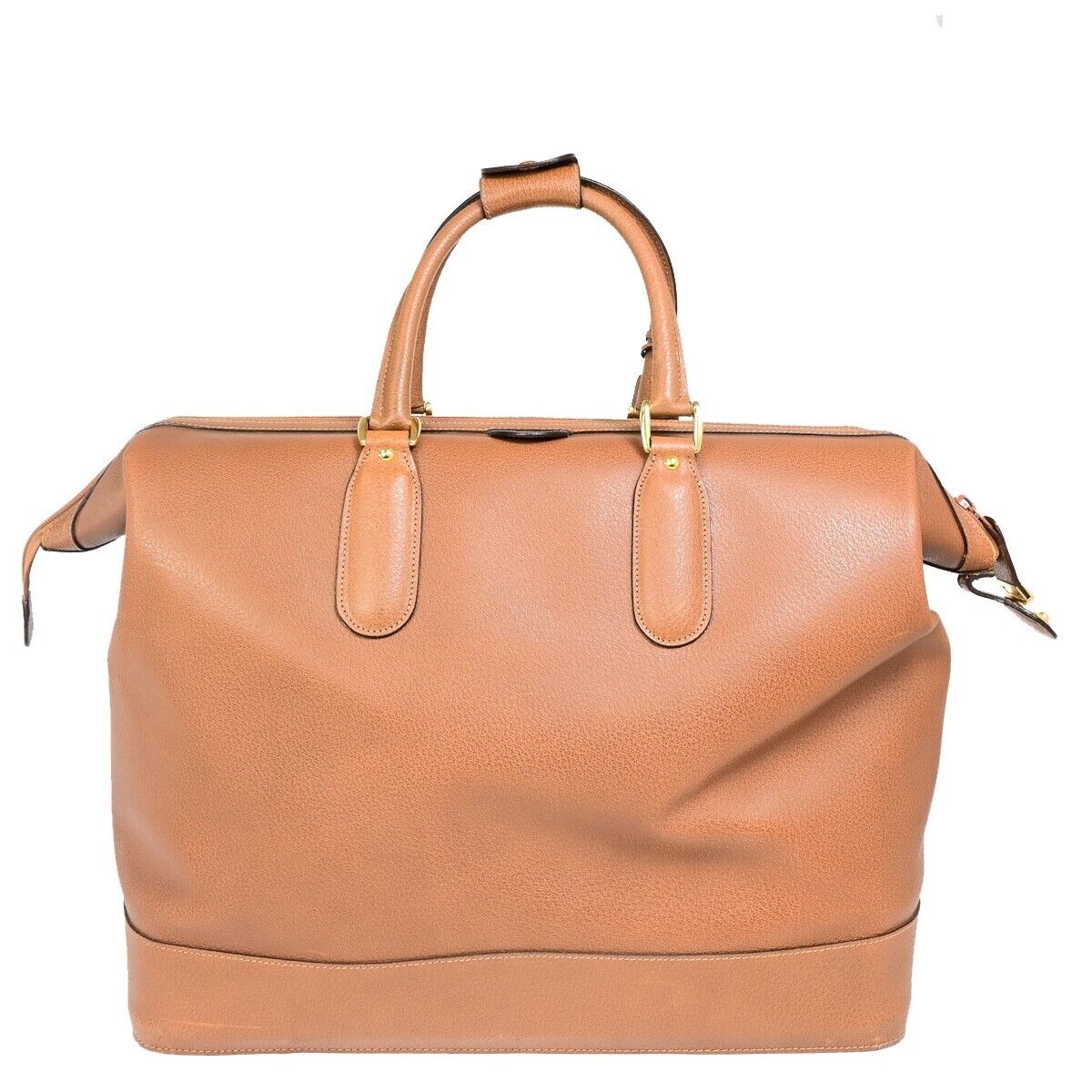 GUCCI Logo Camel Travel Hand Bag Leather Brown GWH Made In Italy 33FA974