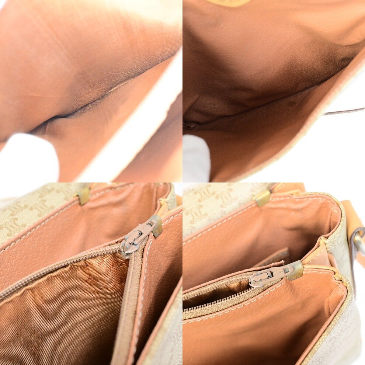 CELINE Logo Macadam Pattern Shoulder Bag PVC Leather Beige Italy 68EB396