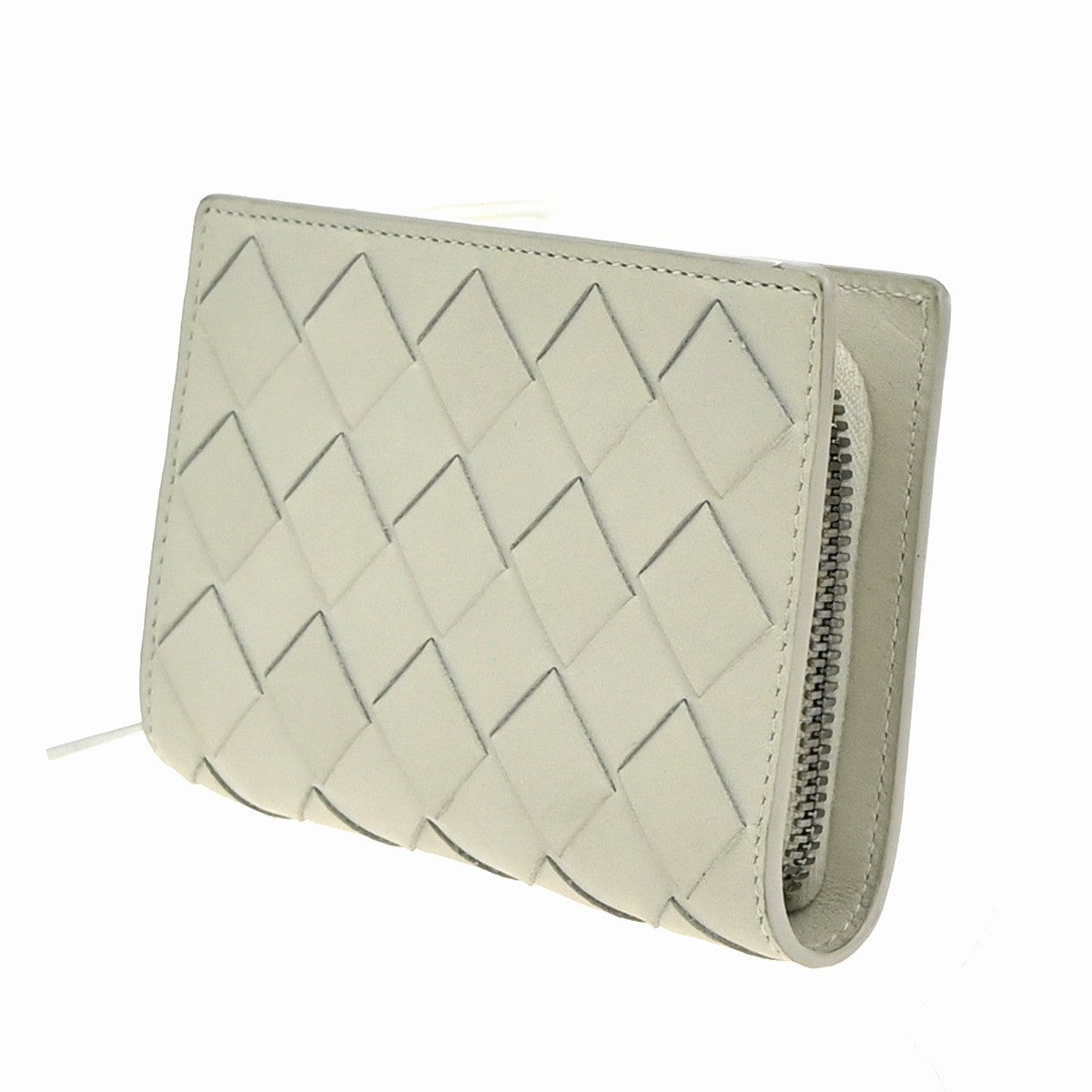 BOTTEGA VENETA Logo Intrecciato Compact Zipper Wallet Leather White 39EG240