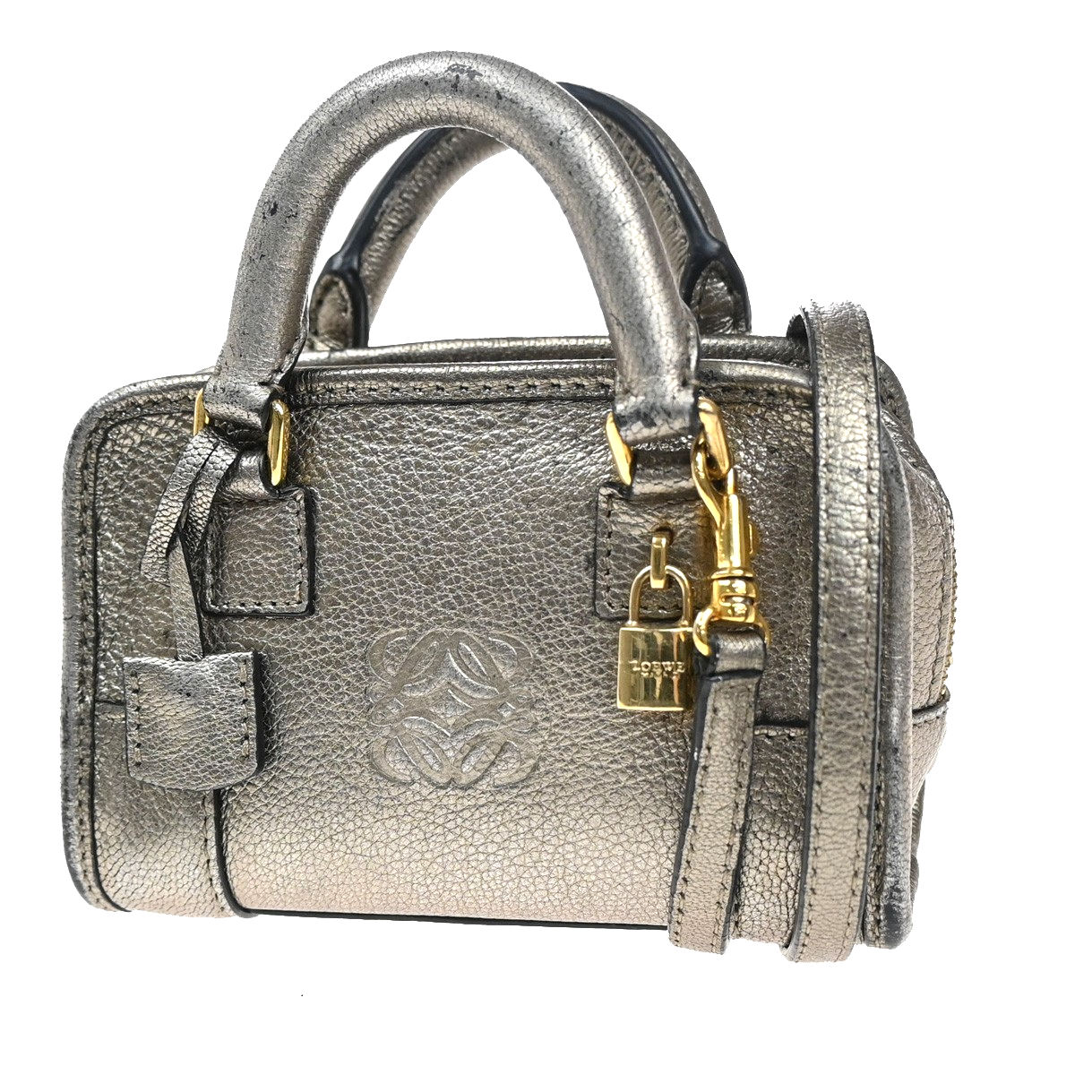 LOEWE Anagram Amazona Logo Mini Shoulder Hand Bag Leather Gray Gold GHW 87MA208
