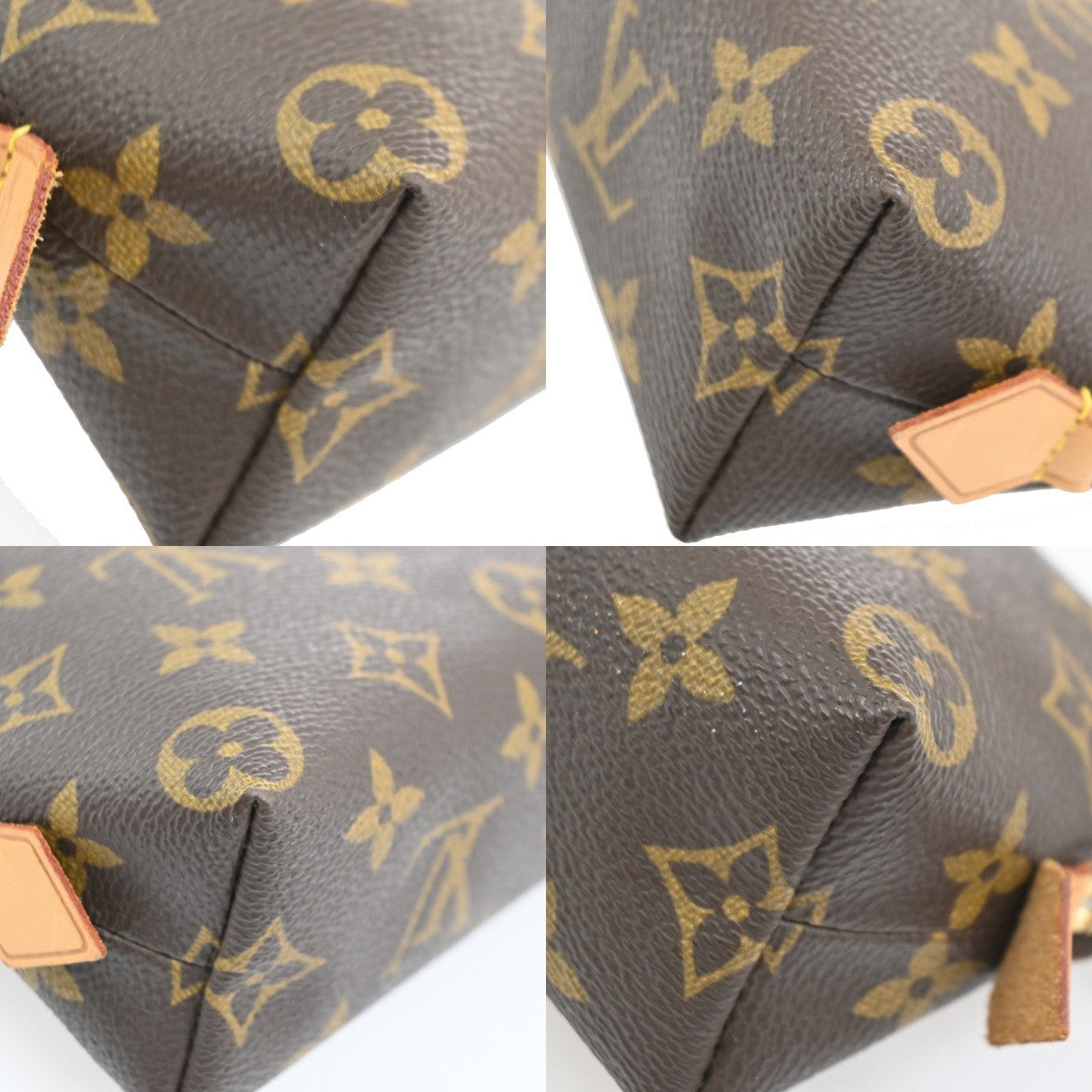 LOUIS VUITTON Logo Pochette Cosmetic Pouch Monogram Leather Brown M47515 04SA006