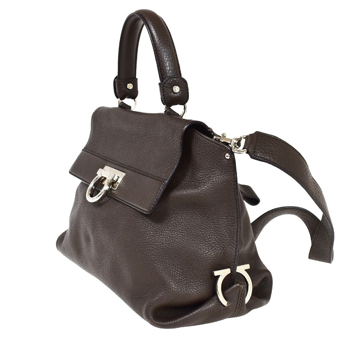 SALVATORE FERRAGAMO Sofia Gancini 2Way Shoulder Hand Bag Leather Brown 86YB961