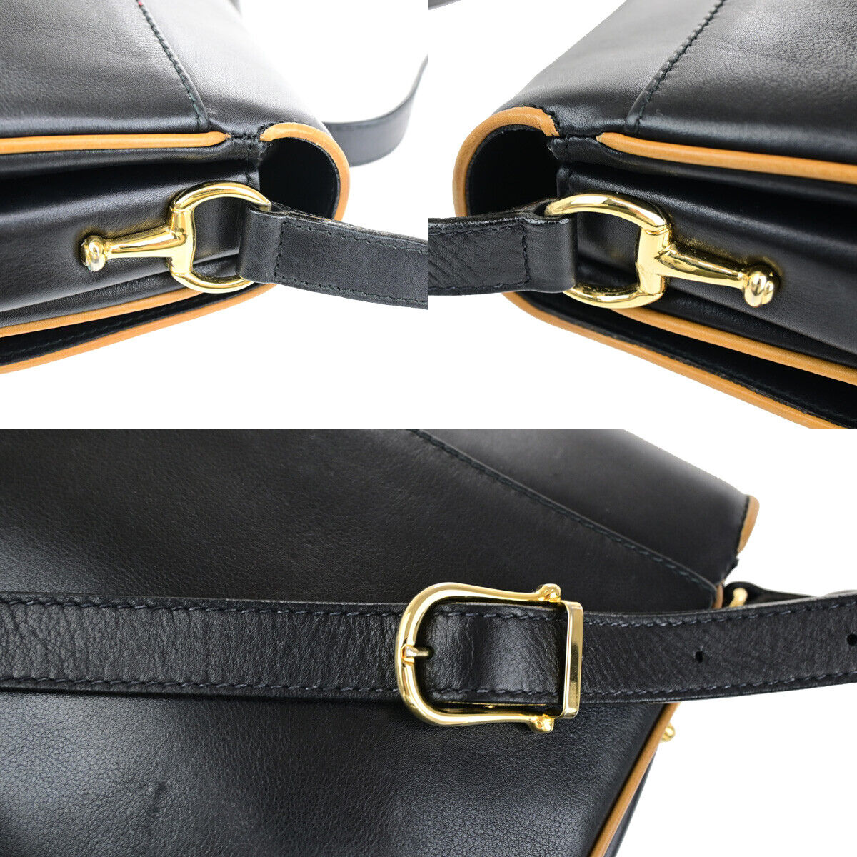 CELINE Logo Horse Carriage Shoulder Bag Leather Black GHW Italy 37YG546