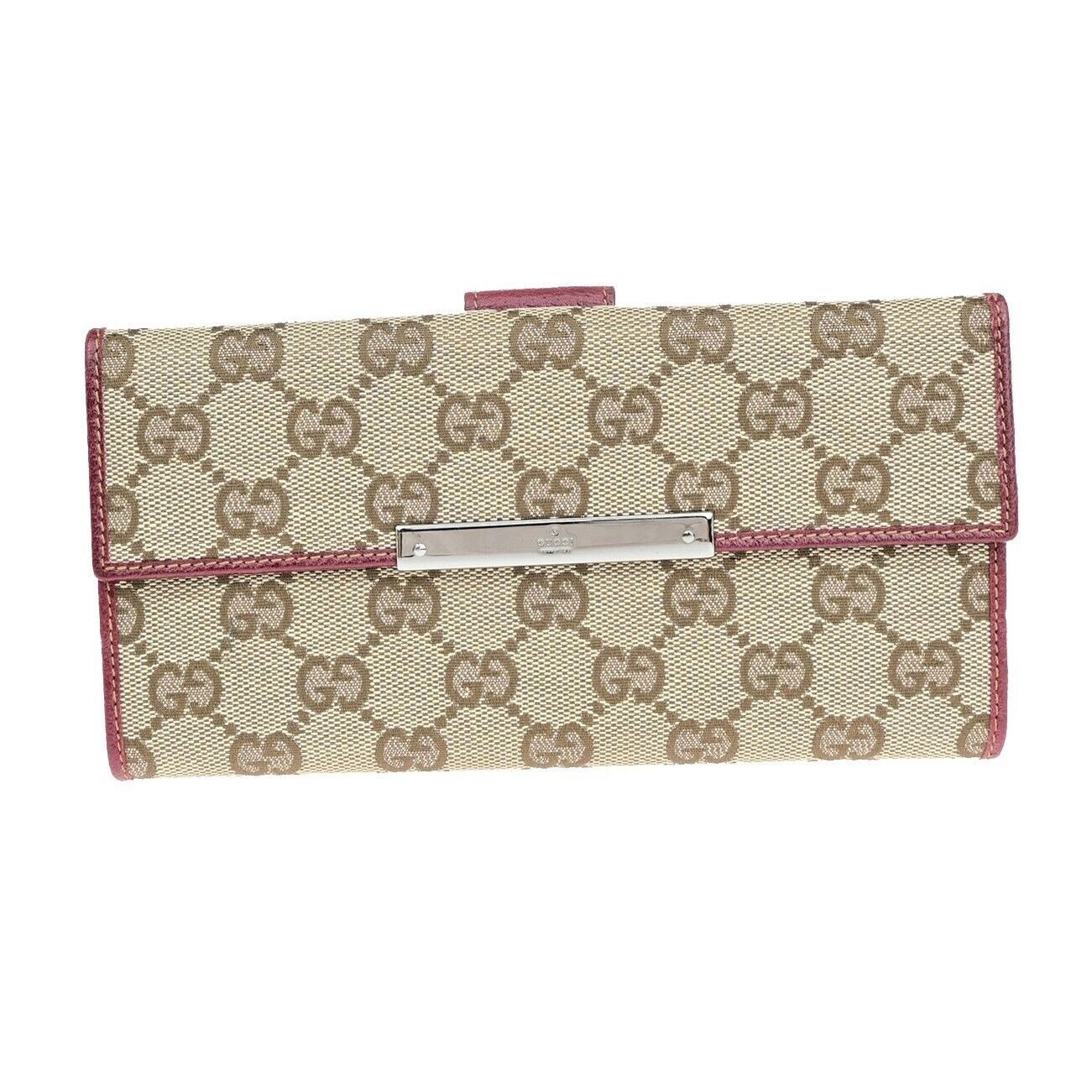 GUCCI Logo GG Pattern Long Bifold Wallet Canvas Leather Brown Bordeaux 88EB467