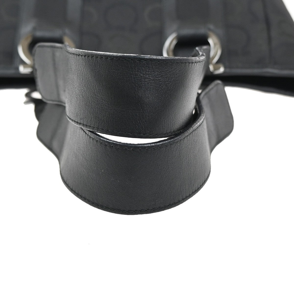 SALVATORE FERRAGAMO Logo Gancini Shoulder Hand Bag Canvas Leather Black 67MA222