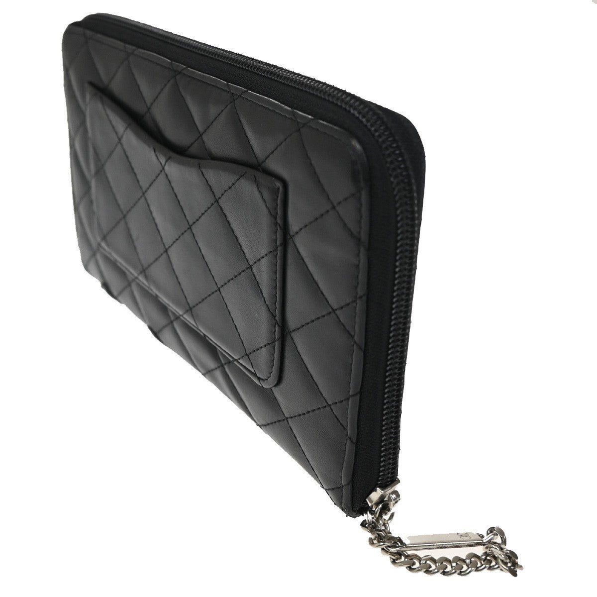 CHANEL CC Cambon Zip Around Long Bifold Wallet Purse Leather Black Pink 31TA372