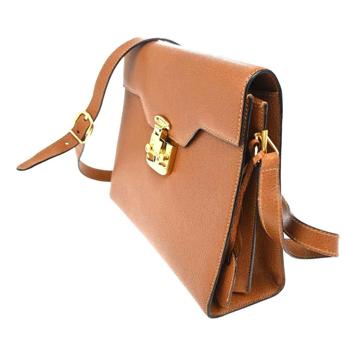 GUCCI Lady Lock Crossbody Shoulder Bag Leather Brown Gold Italy 11TA465