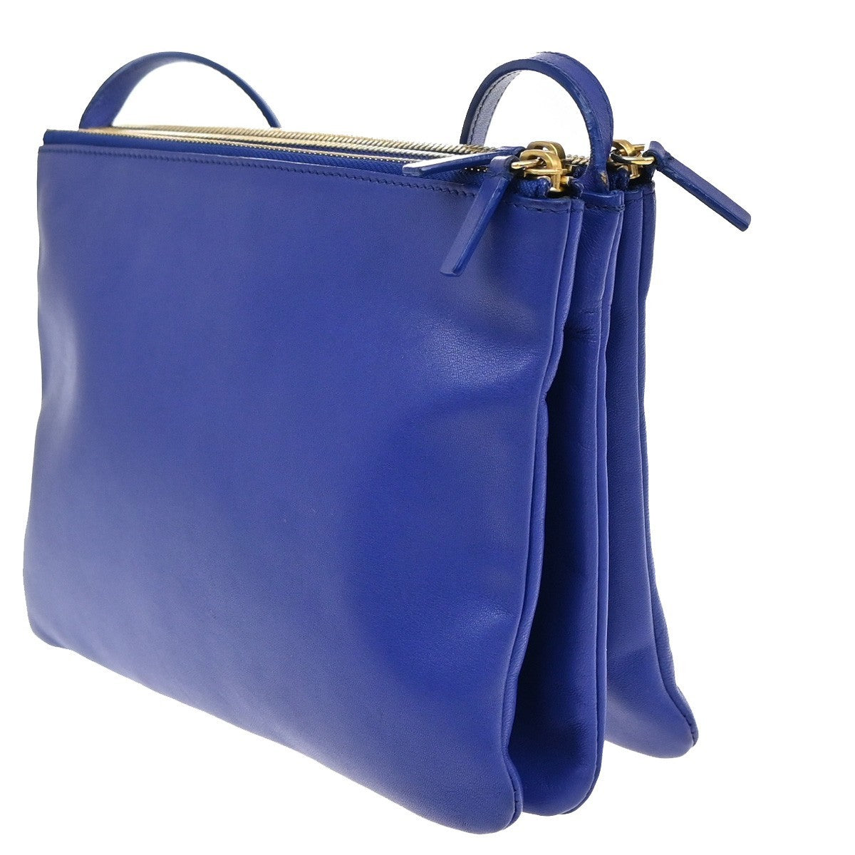 CELINE Logo Trio Crossbody Shoulder Bag Leather Blue Italy 88EG009