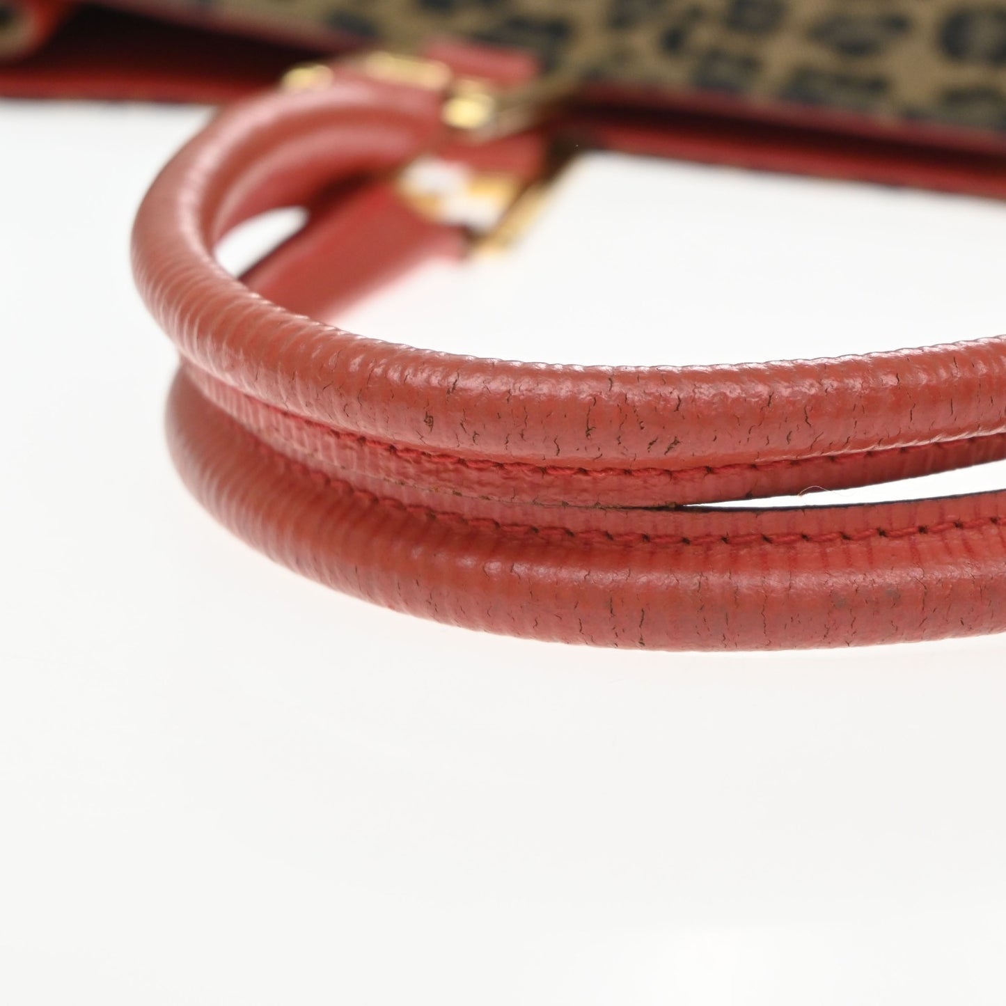 FENDI Logo Leopard Pattern Hand Bag Canvas Leather Brown Red Italy 38KD067